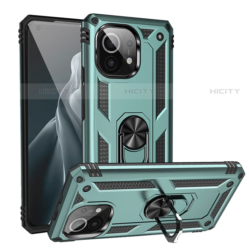 Funda Bumper Silicona y Plastico Mate Carcasa con Magnetico Anillo de dedo Soporte R02 para Xiaomi Mi 11 Lite 4G Verde