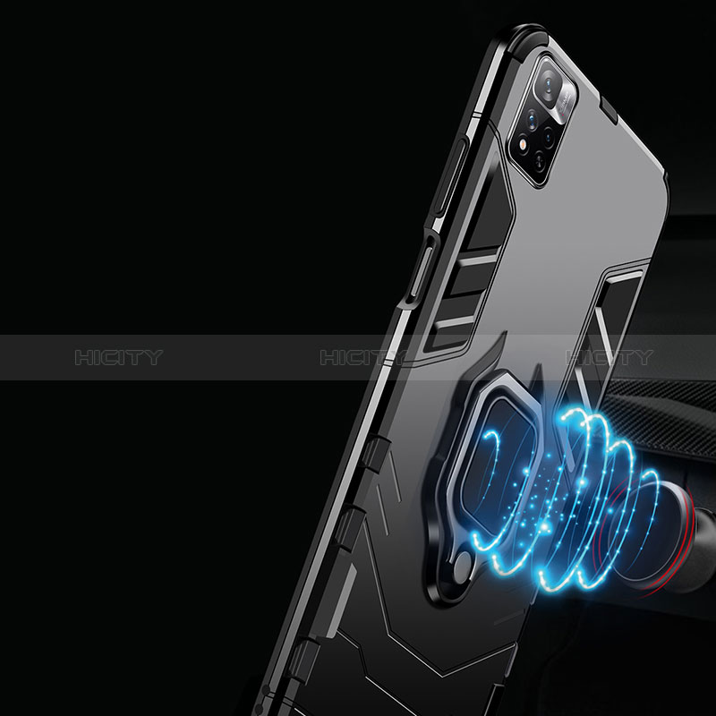 Funda Bumper Silicona y Plastico Mate Carcasa con Magnetico Anillo de dedo Soporte R02 para Xiaomi Mi 11i 5G (2022)