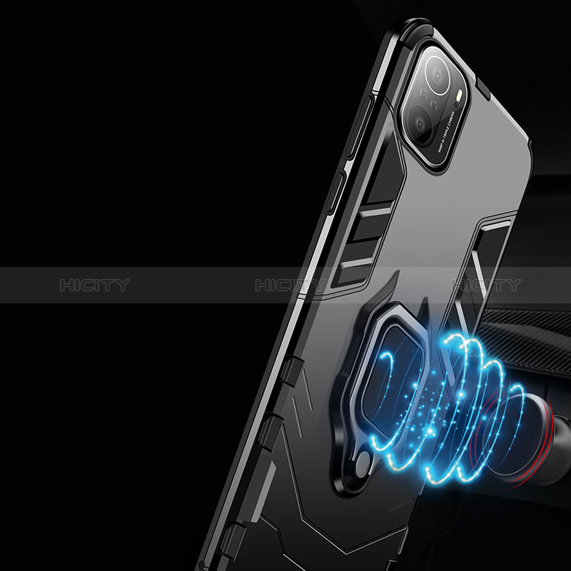 Funda Bumper Silicona y Plastico Mate Carcasa con Magnetico Anillo de dedo Soporte R02 para Xiaomi Mi 11i 5G