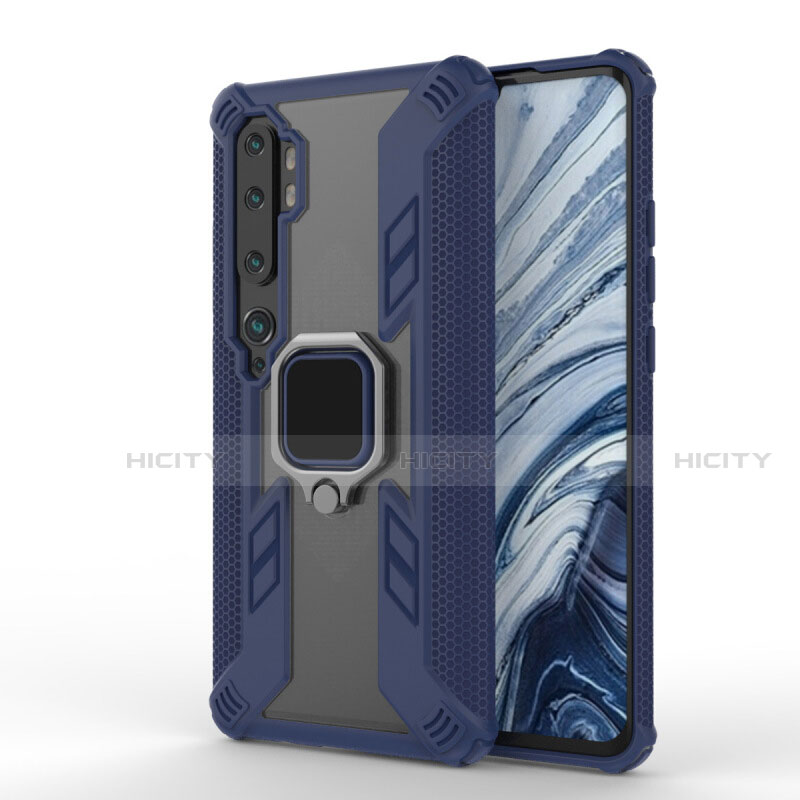 Funda Bumper Silicona y Plastico Mate Carcasa con Magnetico Anillo de dedo Soporte R02 para Xiaomi Mi Note 10 Azul