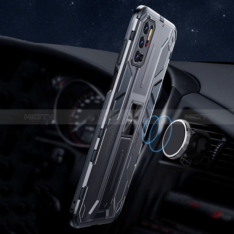 Funda Bumper Silicona y Plastico Mate Carcasa con Magnetico Anillo de dedo Soporte R02 para Xiaomi Redmi Note 10T 5G