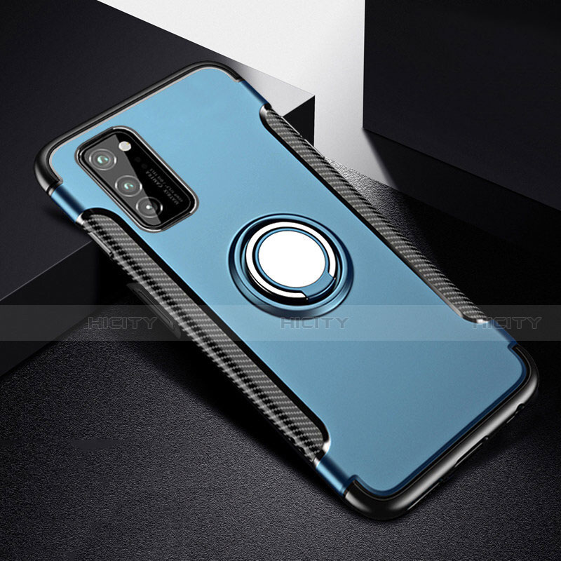 Funda Bumper Silicona y Plastico Mate Carcasa con Magnetico Anillo de dedo Soporte R03 para Huawei Honor V30 Pro 5G Azul