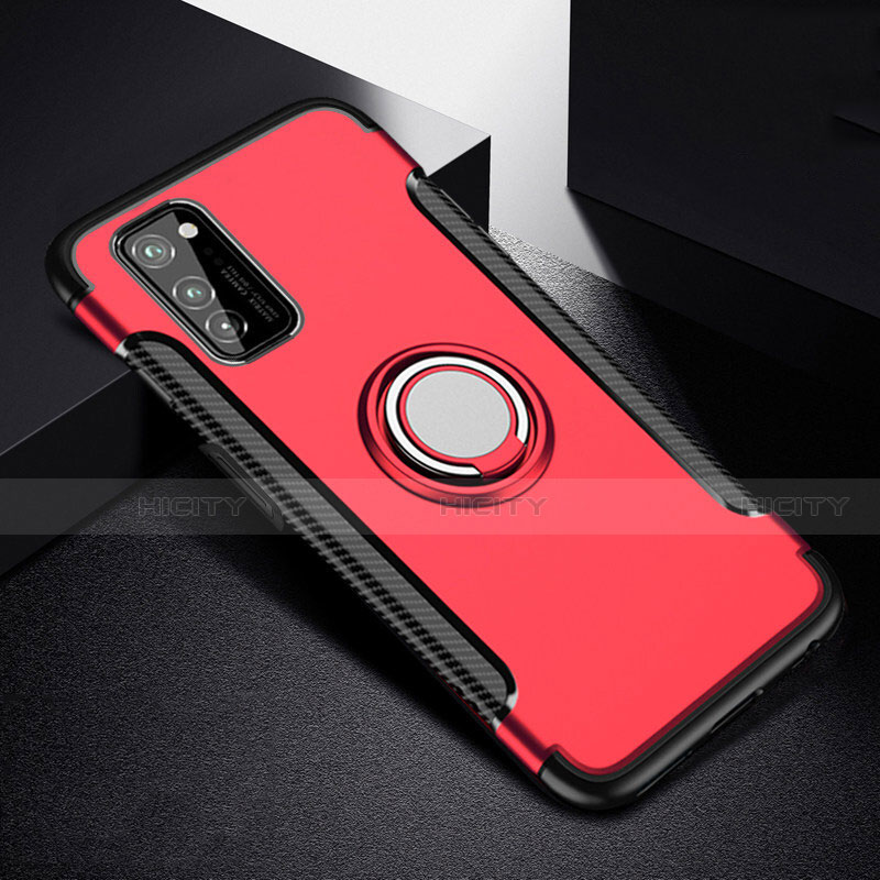 Funda Bumper Silicona y Plastico Mate Carcasa con Magnetico Anillo de dedo Soporte R03 para Huawei Honor View 30 Pro 5G Rojo