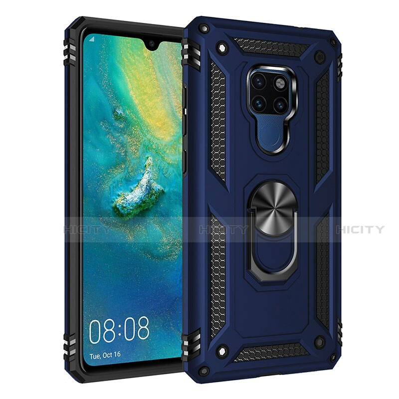 Funda Bumper Silicona y Plastico Mate Carcasa con Magnetico Anillo de dedo Soporte R03 para Huawei Mate 20 Azul