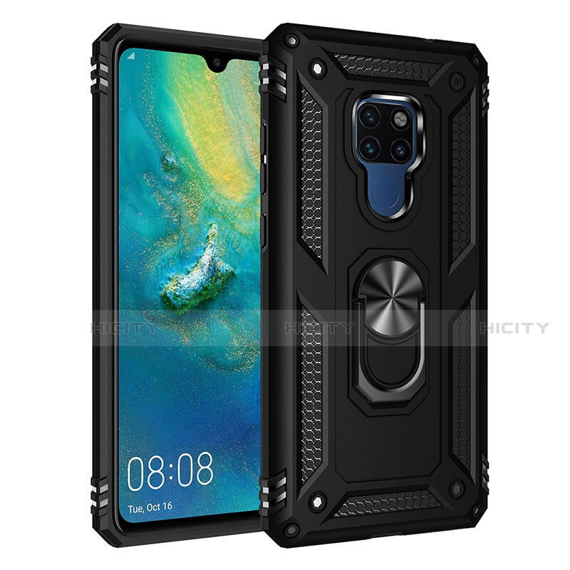 Funda Bumper Silicona y Plastico Mate Carcasa con Magnetico Anillo de dedo Soporte R03 para Huawei Mate 20 Negro