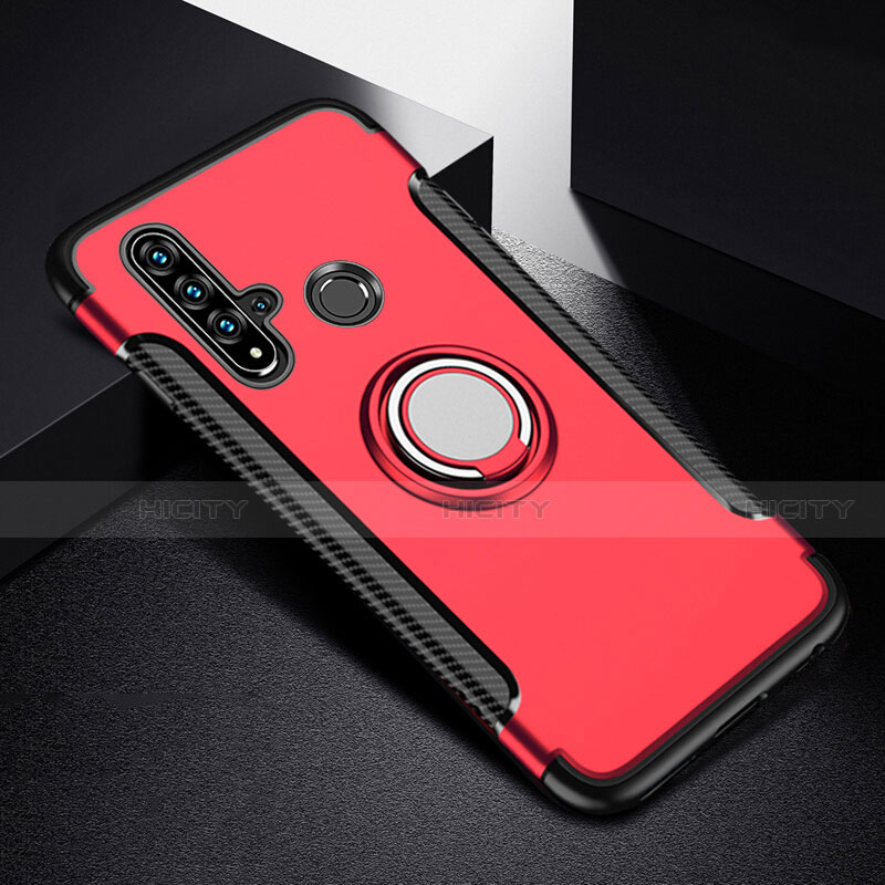 Funda Bumper Silicona y Plastico Mate Carcasa con Magnetico Anillo de dedo Soporte R03 para Huawei Nova 5i Rojo