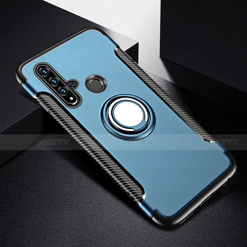 Funda Bumper Silicona y Plastico Mate Carcasa con Magnetico Anillo de dedo Soporte R03 para Huawei P20 Lite (2019) Azul