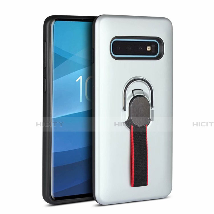 Funda Bumper Silicona y Plastico Mate Carcasa con Magnetico Anillo de dedo Soporte R03 para Samsung Galaxy S10