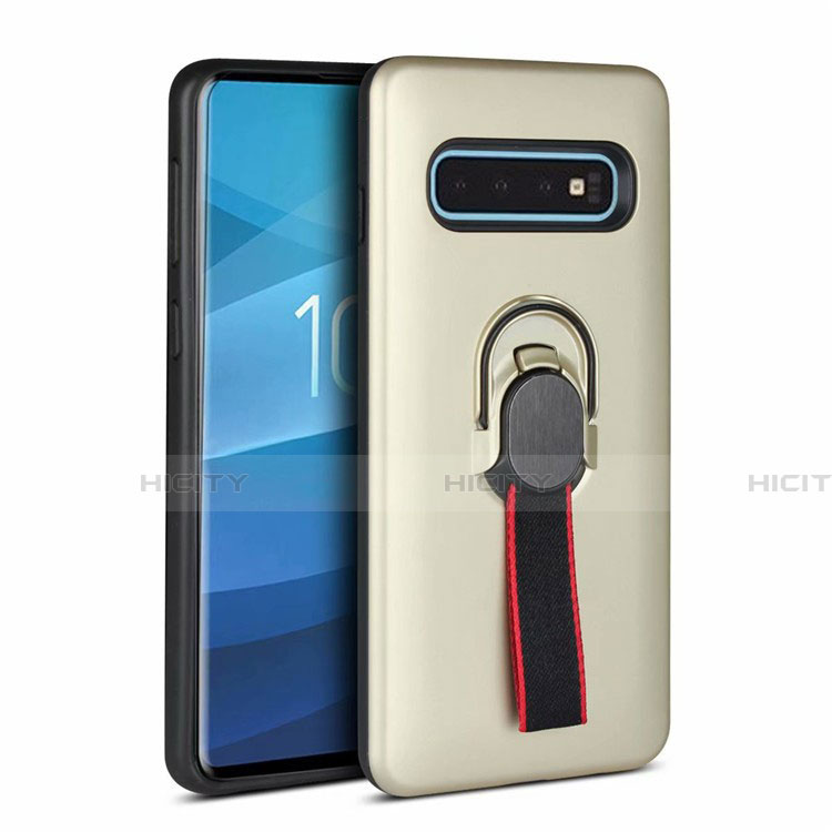 Funda Bumper Silicona y Plastico Mate Carcasa con Magnetico Anillo de dedo Soporte R03 para Samsung Galaxy S10 5G Oro