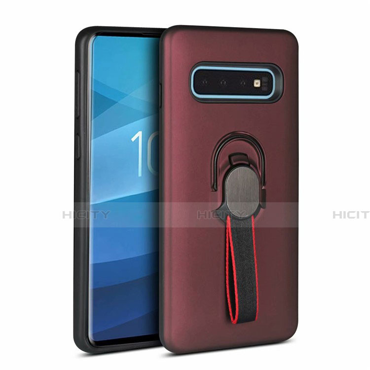 Funda Bumper Silicona y Plastico Mate Carcasa con Magnetico Anillo de dedo Soporte R03 para Samsung Galaxy S10 Marron