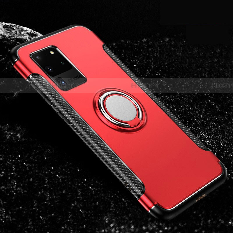Funda Bumper Silicona y Plastico Mate Carcasa con Magnetico Anillo de dedo Soporte R03 para Samsung Galaxy S20 Ultra Rojo