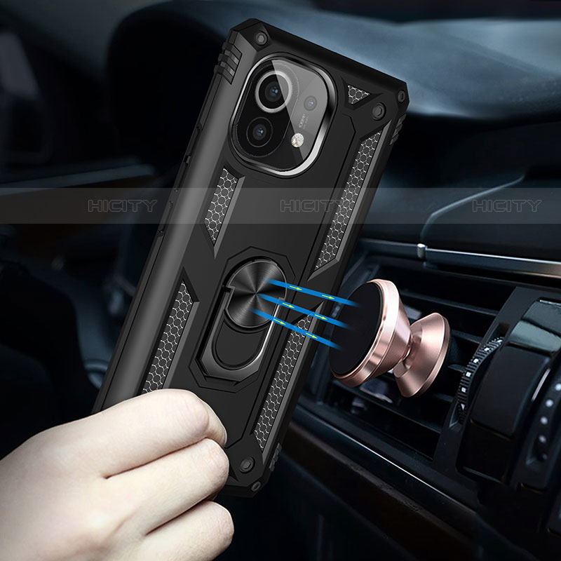 Funda Bumper Silicona y Plastico Mate Carcasa con Magnetico Anillo de dedo Soporte R03 para Xiaomi Mi 11 Lite 5G