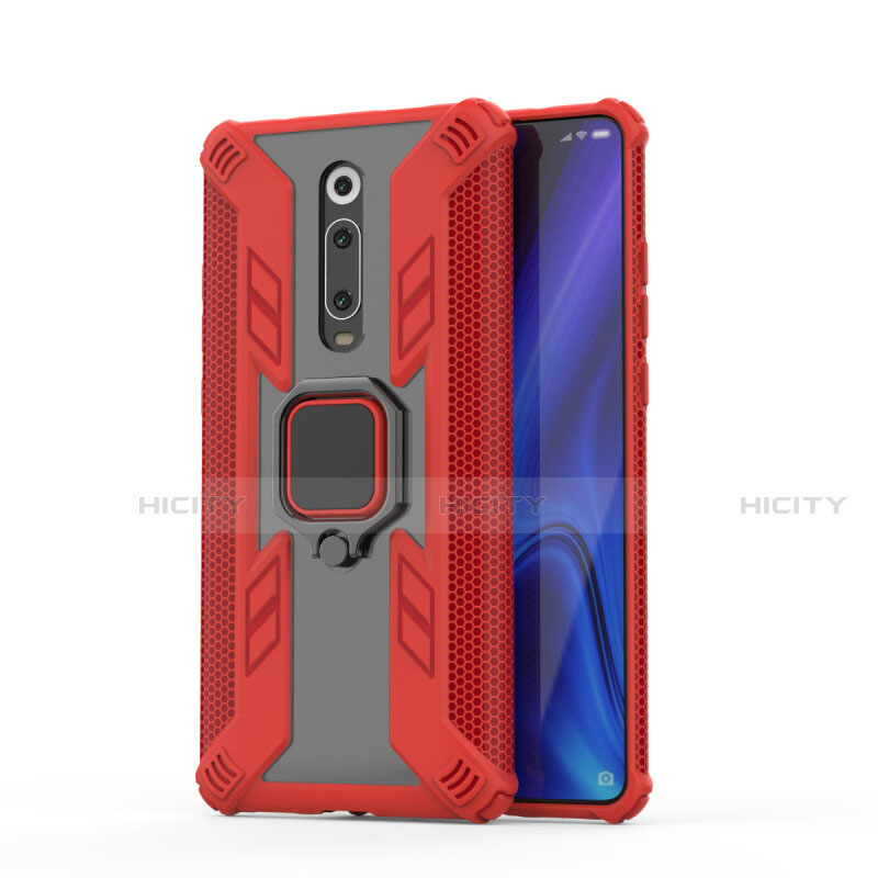 Funda Bumper Silicona y Plastico Mate Carcasa con Magnetico Anillo de dedo Soporte R03 para Xiaomi Mi 9T Rojo