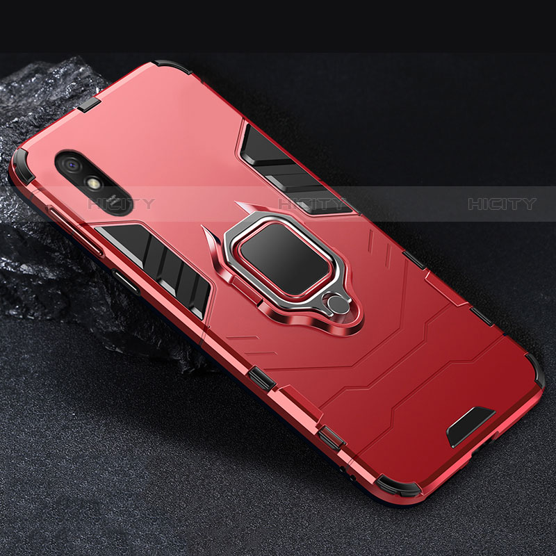 Funda Bumper Silicona y Plastico Mate Carcasa con Magnetico Anillo de dedo Soporte R03 para Xiaomi Redmi 9A Rojo