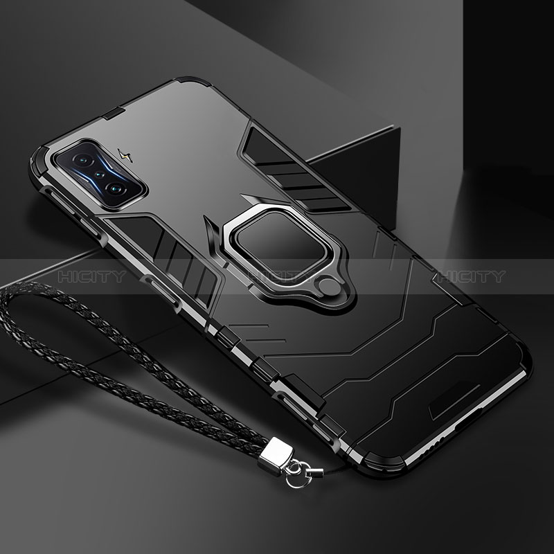 Funda Bumper Silicona y Plastico Mate Carcasa con Magnetico Anillo de dedo Soporte R03 para Xiaomi Redmi K50 Gaming 5G Negro