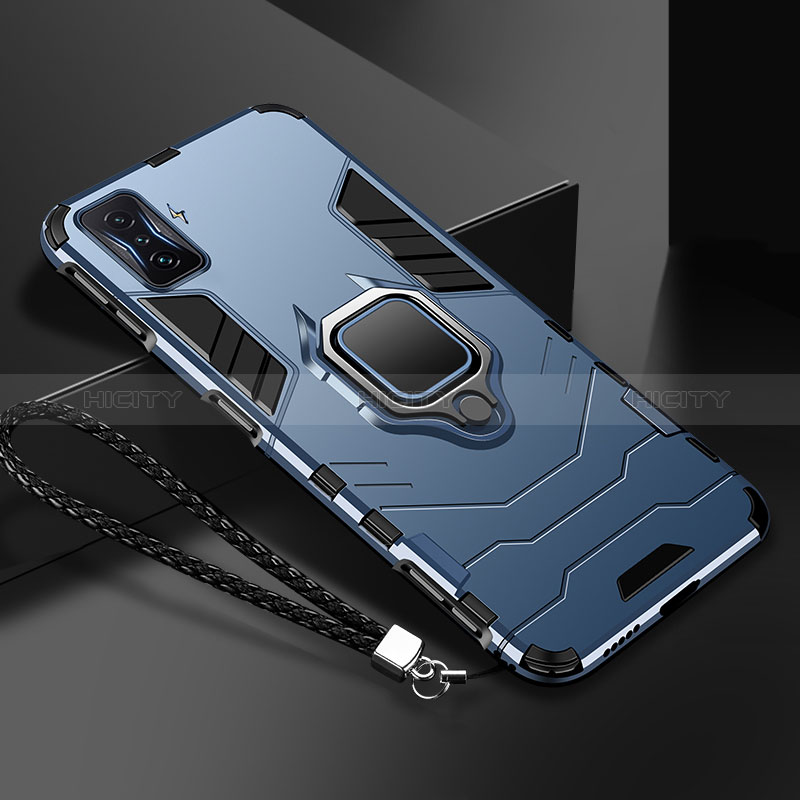 Funda Bumper Silicona y Plastico Mate Carcasa con Magnetico Anillo de dedo Soporte R03 para Xiaomi Redmi K50 Gaming AMG F1 5G Azul