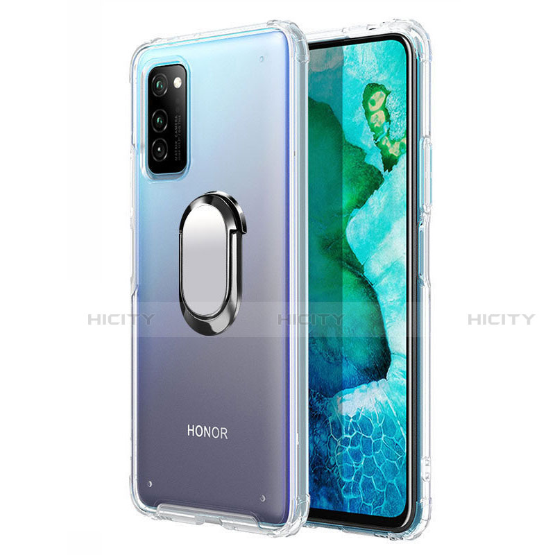 Funda Bumper Silicona y Plastico Mate Carcasa con Magnetico Anillo de dedo Soporte R04 para Huawei Honor V30 Pro 5G Plata