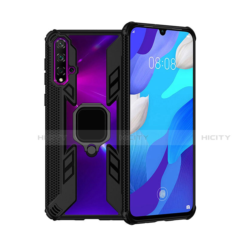 Funda Bumper Silicona y Plastico Mate Carcasa con Magnetico Anillo de dedo Soporte R04 para Huawei Nova 5 Pro