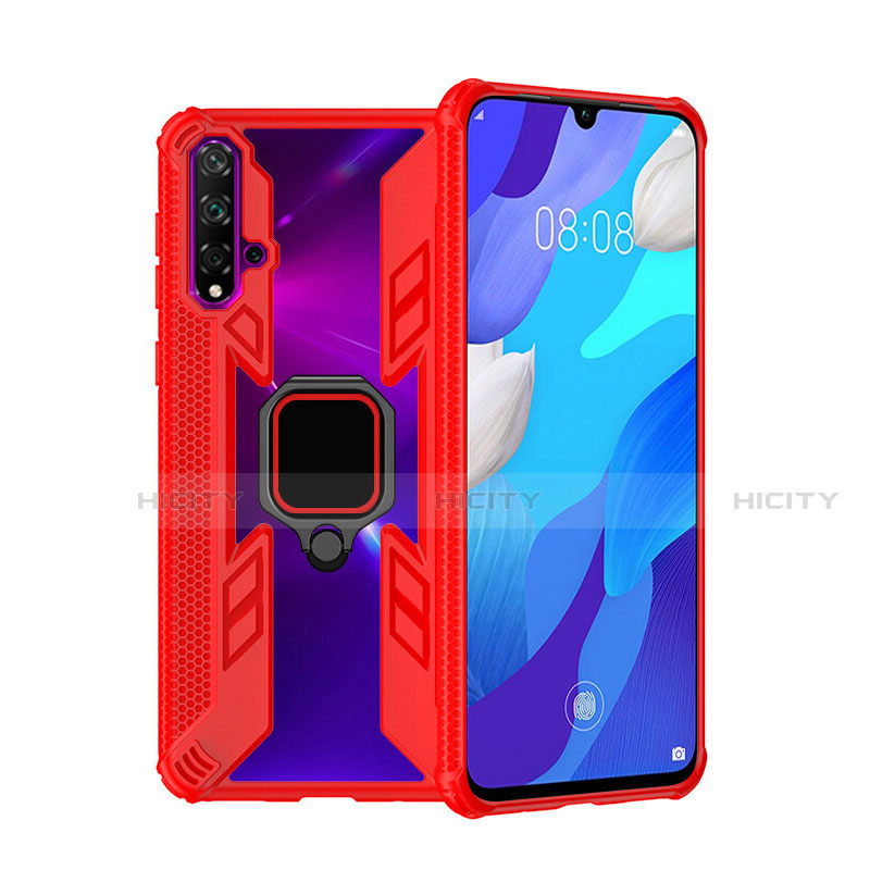 Funda Bumper Silicona y Plastico Mate Carcasa con Magnetico Anillo de dedo Soporte R04 para Huawei Nova 5 Rojo