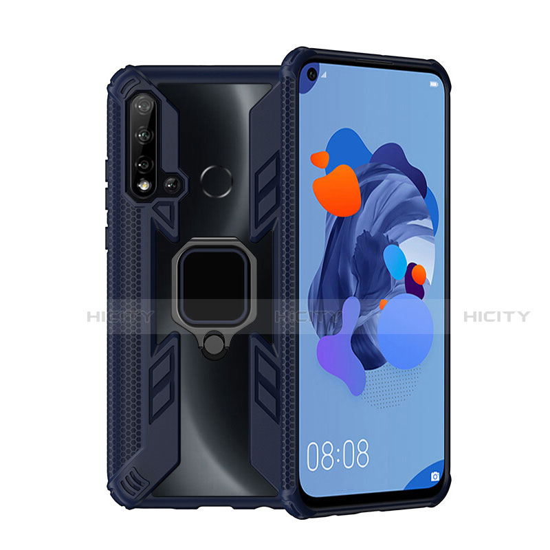 Funda Bumper Silicona y Plastico Mate Carcasa con Magnetico Anillo de dedo Soporte R04 para Huawei Nova 5i