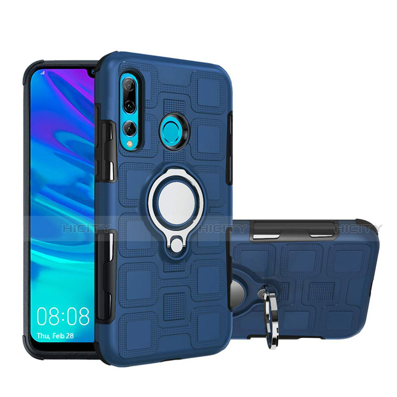 Funda Bumper Silicona y Plastico Mate Carcasa con Magnetico Anillo de dedo Soporte R04 para Huawei P Smart+ Plus (2019) Azul