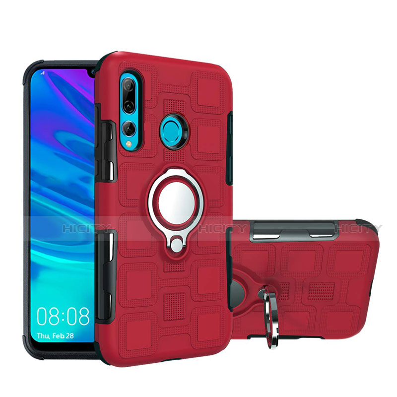 Funda Bumper Silicona y Plastico Mate Carcasa con Magnetico Anillo de dedo Soporte R04 para Huawei P Smart+ Plus (2019) Rojo