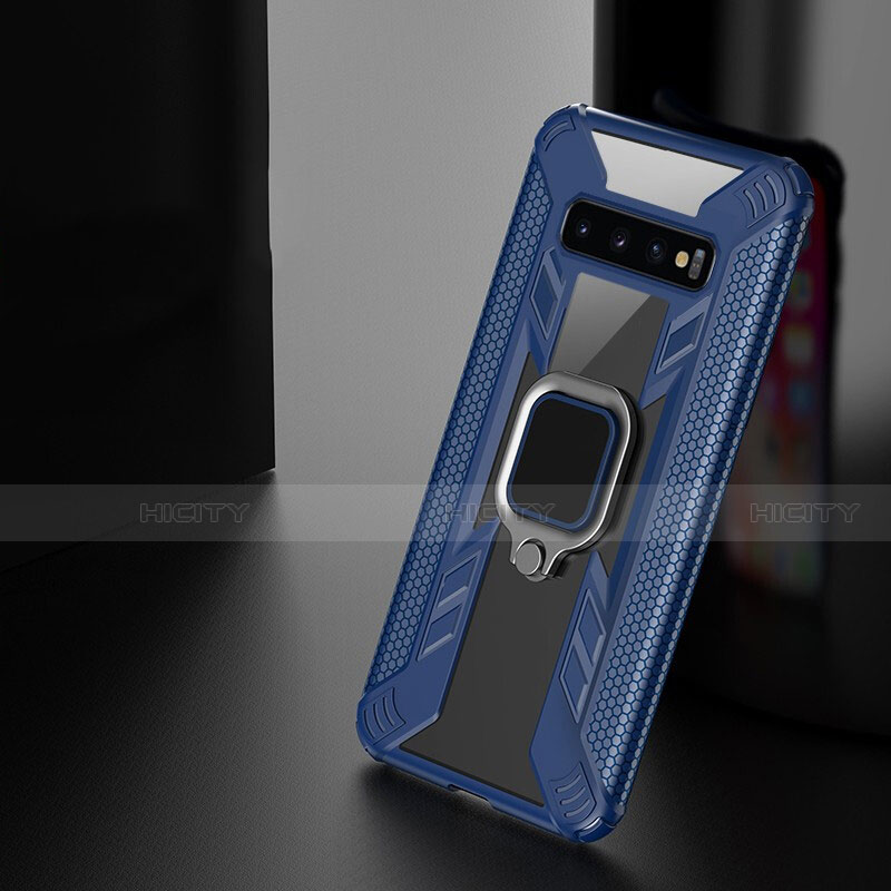 Funda Bumper Silicona y Plastico Mate Carcasa con Magnetico Anillo de dedo Soporte R04 para Samsung Galaxy S10 5G Azul