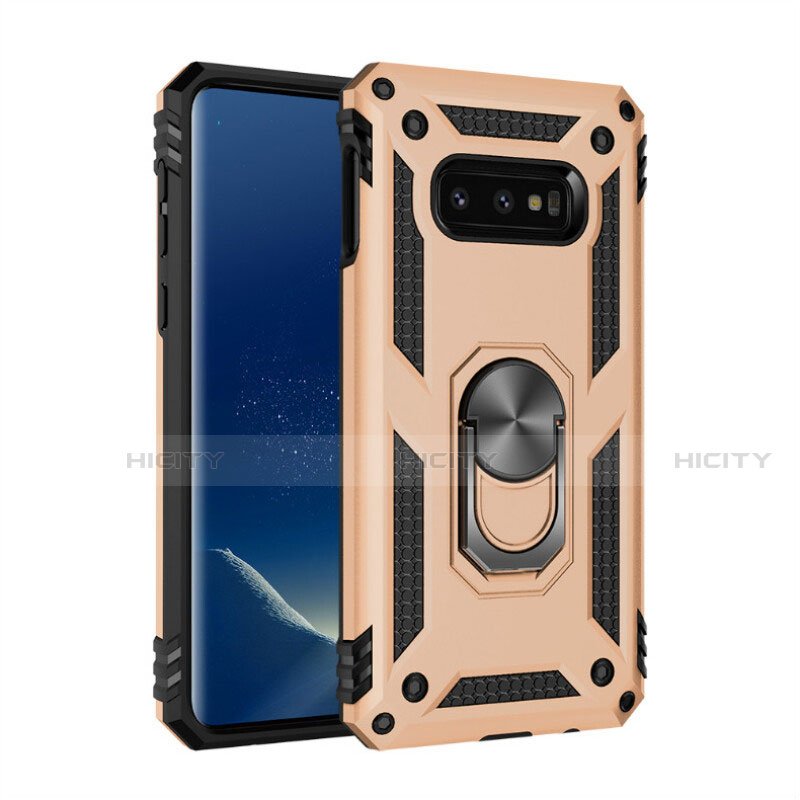 Funda Bumper Silicona y Plastico Mate Carcasa con Magnetico Anillo de dedo Soporte R04 para Samsung Galaxy S10e Oro