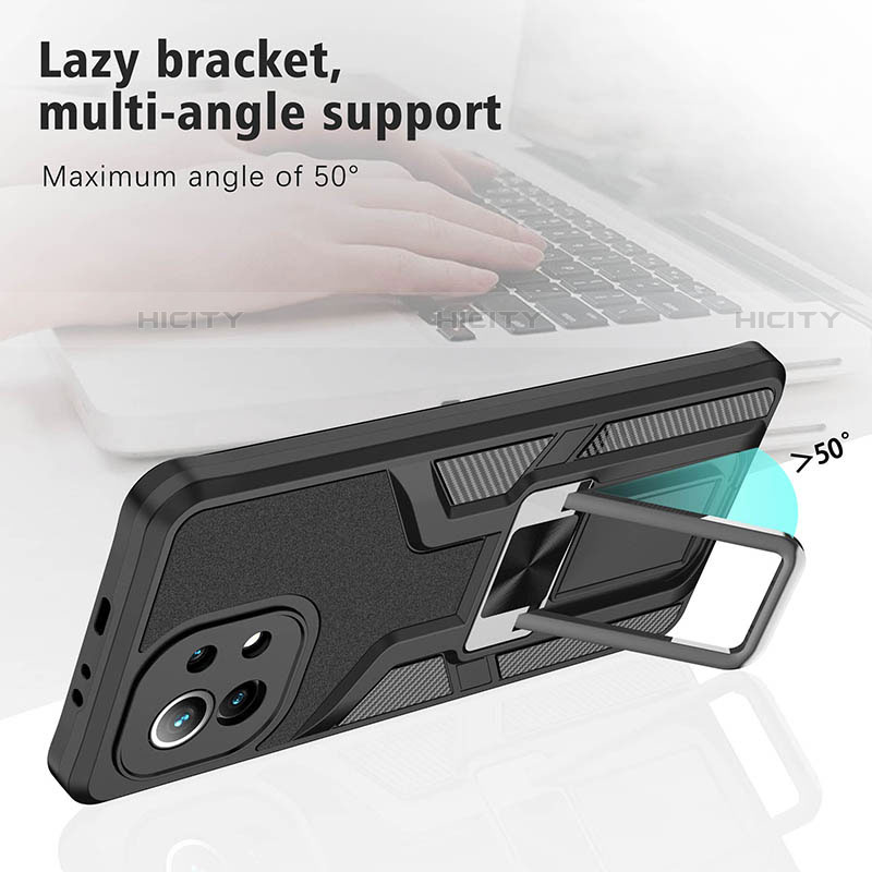 Funda Bumper Silicona y Plastico Mate Carcasa con Magnetico Anillo de dedo Soporte R04 para Xiaomi Mi 11 Lite 4G