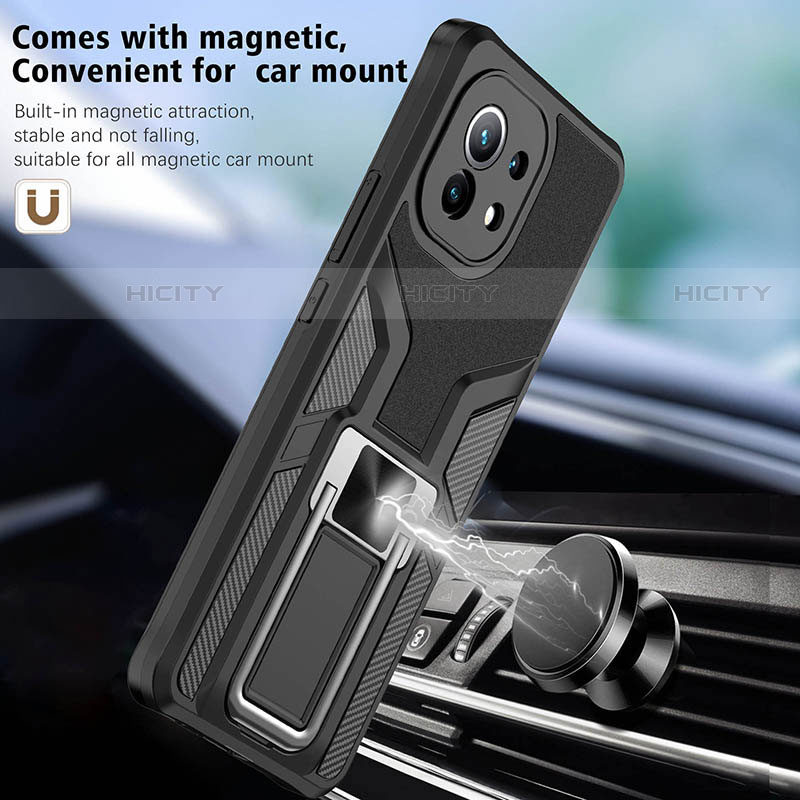 Funda Bumper Silicona y Plastico Mate Carcasa con Magnetico Anillo de dedo Soporte R04 para Xiaomi Mi 11 Lite 5G NE