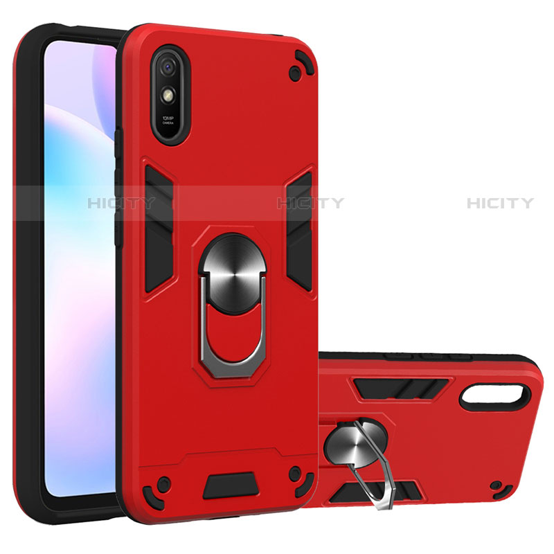 Funda Bumper Silicona y Plastico Mate Carcasa con Magnetico Anillo de dedo Soporte R04 para Xiaomi Redmi 9A