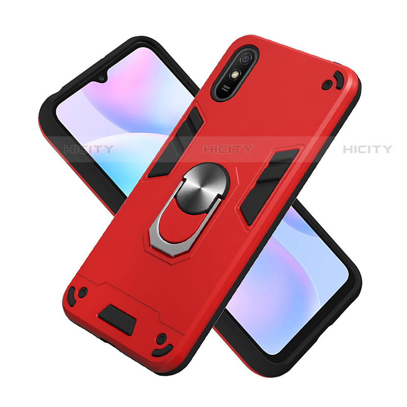 Funda Bumper Silicona y Plastico Mate Carcasa con Magnetico Anillo de dedo Soporte R04 para Xiaomi Redmi 9A