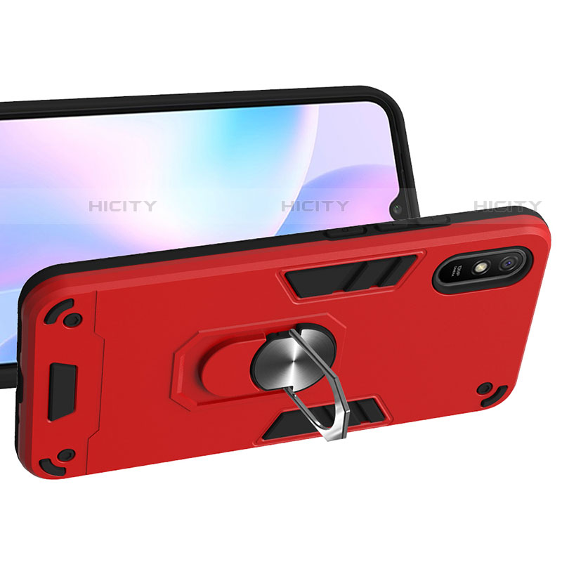 Funda Bumper Silicona y Plastico Mate Carcasa con Magnetico Anillo de dedo Soporte R04 para Xiaomi Redmi 9A