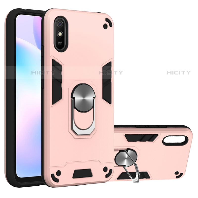 Funda Bumper Silicona y Plastico Mate Carcasa con Magnetico Anillo de dedo Soporte R04 para Xiaomi Redmi 9A