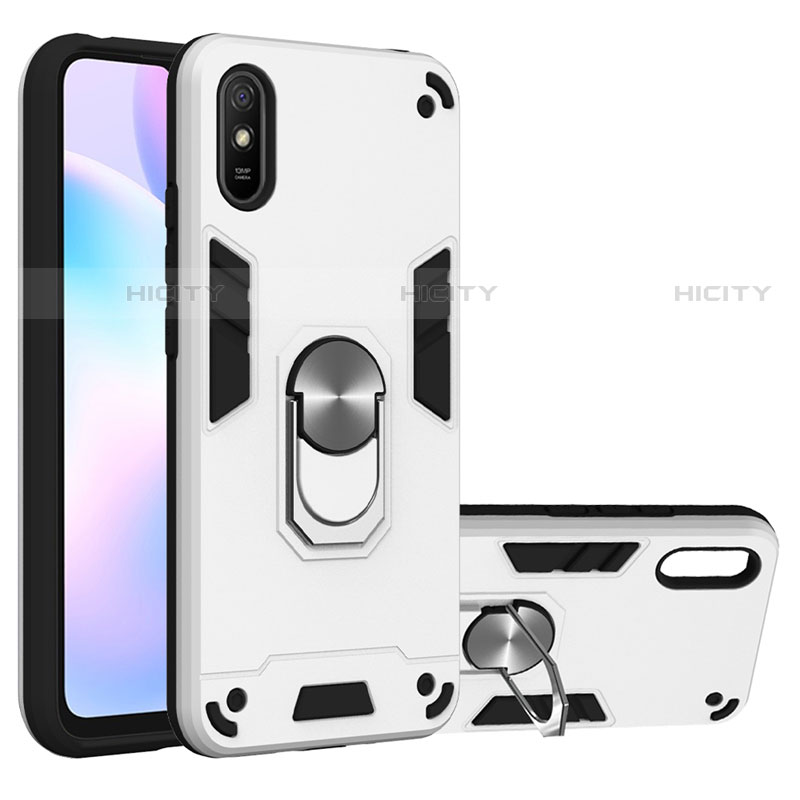 Funda Bumper Silicona y Plastico Mate Carcasa con Magnetico Anillo de dedo Soporte R04 para Xiaomi Redmi 9A