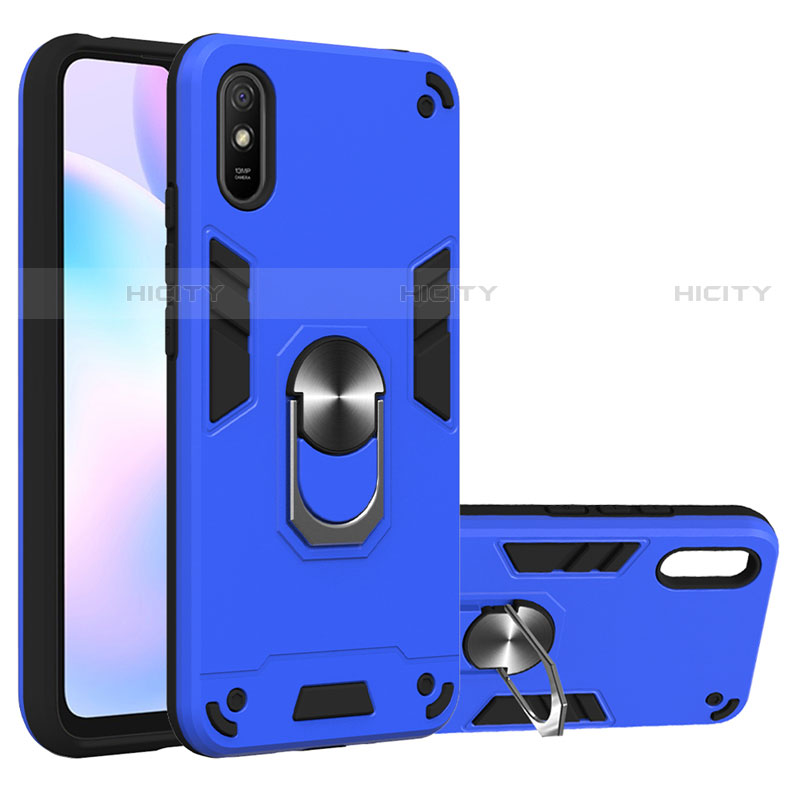 Funda Bumper Silicona y Plastico Mate Carcasa con Magnetico Anillo de dedo Soporte R04 para Xiaomi Redmi 9A