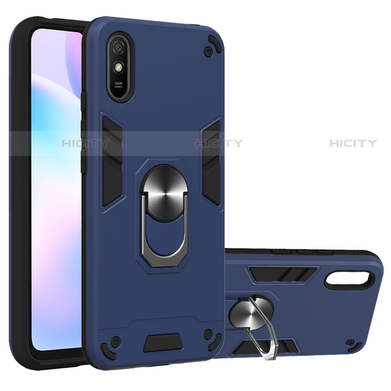 Funda Bumper Silicona y Plastico Mate Carcasa con Magnetico Anillo de dedo Soporte R04 para Xiaomi Redmi 9A