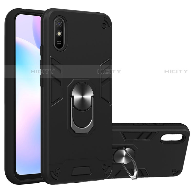 Funda Bumper Silicona y Plastico Mate Carcasa con Magnetico Anillo de dedo Soporte R04 para Xiaomi Redmi 9A