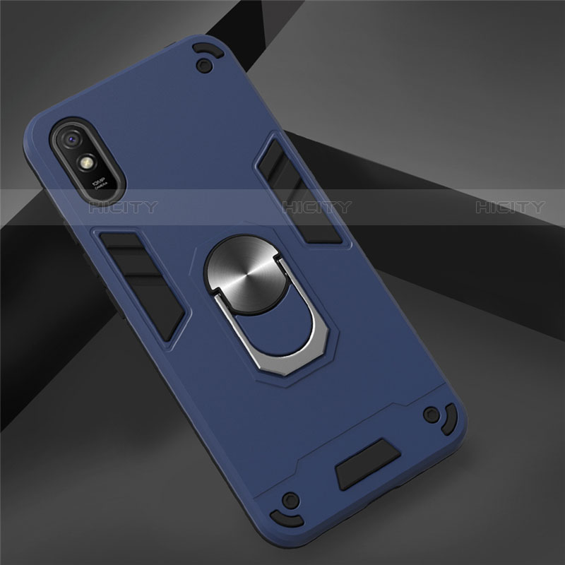 Funda Bumper Silicona y Plastico Mate Carcasa con Magnetico Anillo de dedo Soporte R04 para Xiaomi Redmi 9A Azul Real