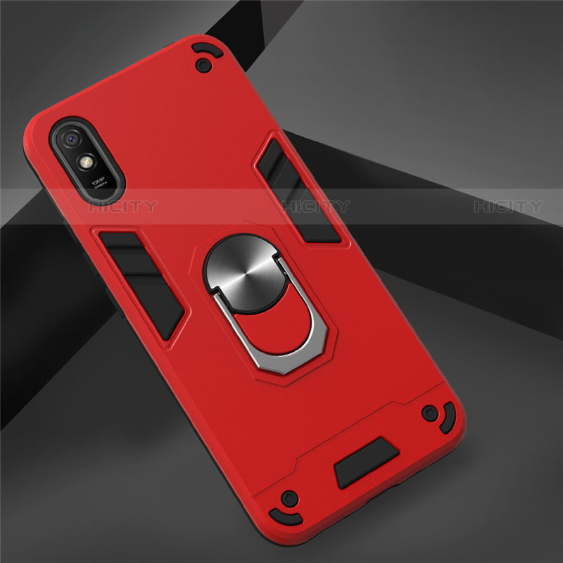 Funda Bumper Silicona y Plastico Mate Carcasa con Magnetico Anillo de dedo Soporte R04 para Xiaomi Redmi 9A Rojo