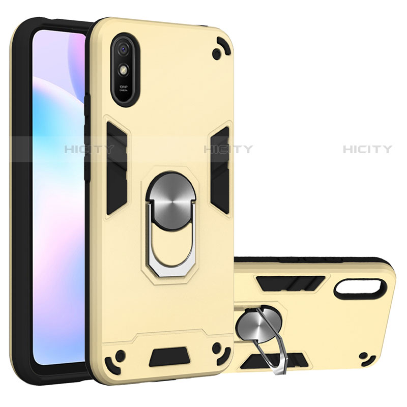 Funda Bumper Silicona y Plastico Mate Carcasa con Magnetico Anillo de dedo Soporte R04 para Xiaomi Redmi 9i