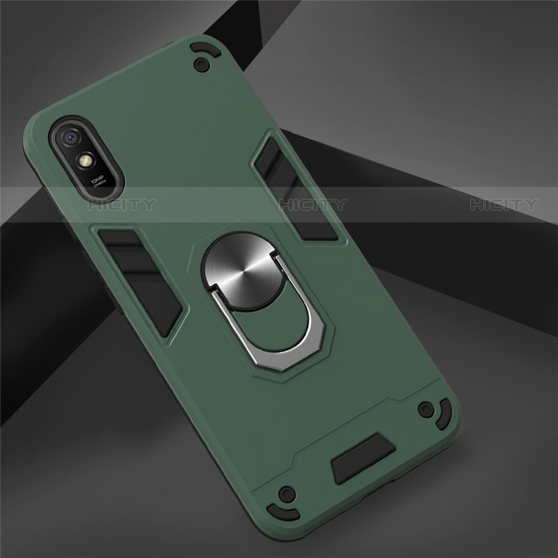 Funda Bumper Silicona y Plastico Mate Carcasa con Magnetico Anillo de dedo Soporte R04 para Xiaomi Redmi 9i Verde Noche