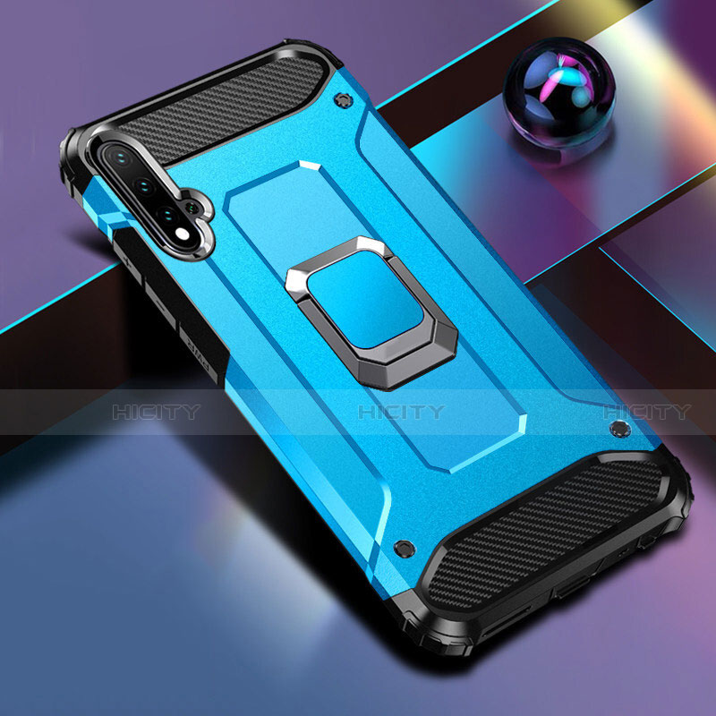 Funda Bumper Silicona y Plastico Mate Carcasa con Magnetico Anillo de dedo Soporte R05 para Huawei Nova 5 Azul Cielo