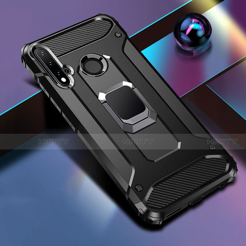 Funda Bumper Silicona y Plastico Mate Carcasa con Magnetico Anillo de dedo Soporte R05 para Huawei Nova 5i