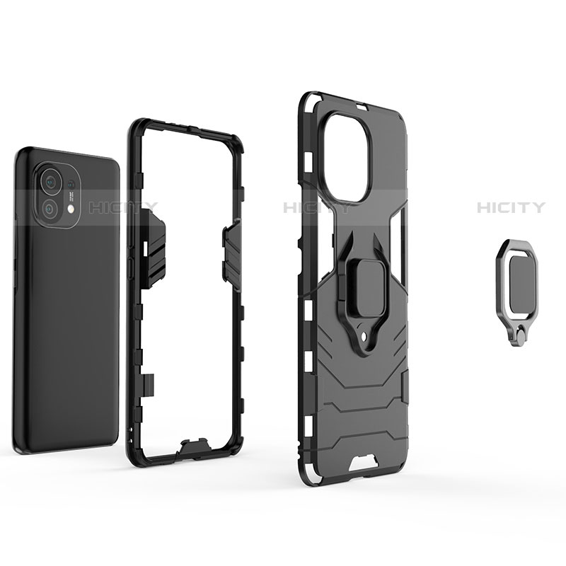 Funda Bumper Silicona y Plastico Mate Carcasa con Magnetico Anillo de dedo Soporte R05 para Xiaomi Mi 11 5G