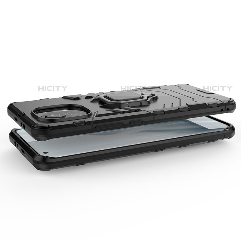 Funda Bumper Silicona y Plastico Mate Carcasa con Magnetico Anillo de dedo Soporte R05 para Xiaomi Mi 11 Lite 4G