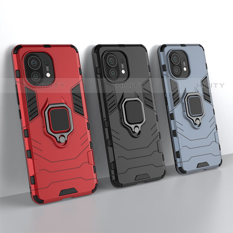 Funda Bumper Silicona y Plastico Mate Carcasa con Magnetico Anillo de dedo Soporte R05 para Xiaomi Mi 11 Lite 5G NE