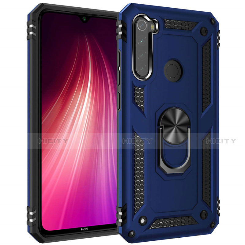 Funda Bumper Silicona y Plastico Mate Carcasa con Magnetico Anillo de dedo Soporte R05 para Xiaomi Redmi Note 8 (2021) Azul