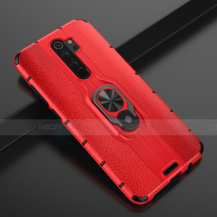 Funda Bumper Silicona y Plastico Mate Carcasa con Magnetico Anillo de dedo Soporte R05 para Xiaomi Redmi Note 8 Pro Rojo