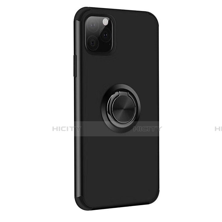 Funda Bumper Silicona y Plastico Mate Carcasa con Magnetico Anillo de dedo Soporte R06 para Apple iPhone 11 Pro Negro